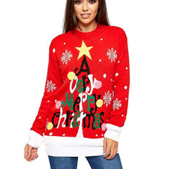 Oversized Christmas Sweater – Letter Graphic and Tree Jacquard Knit Pullover for Women (F00292899)