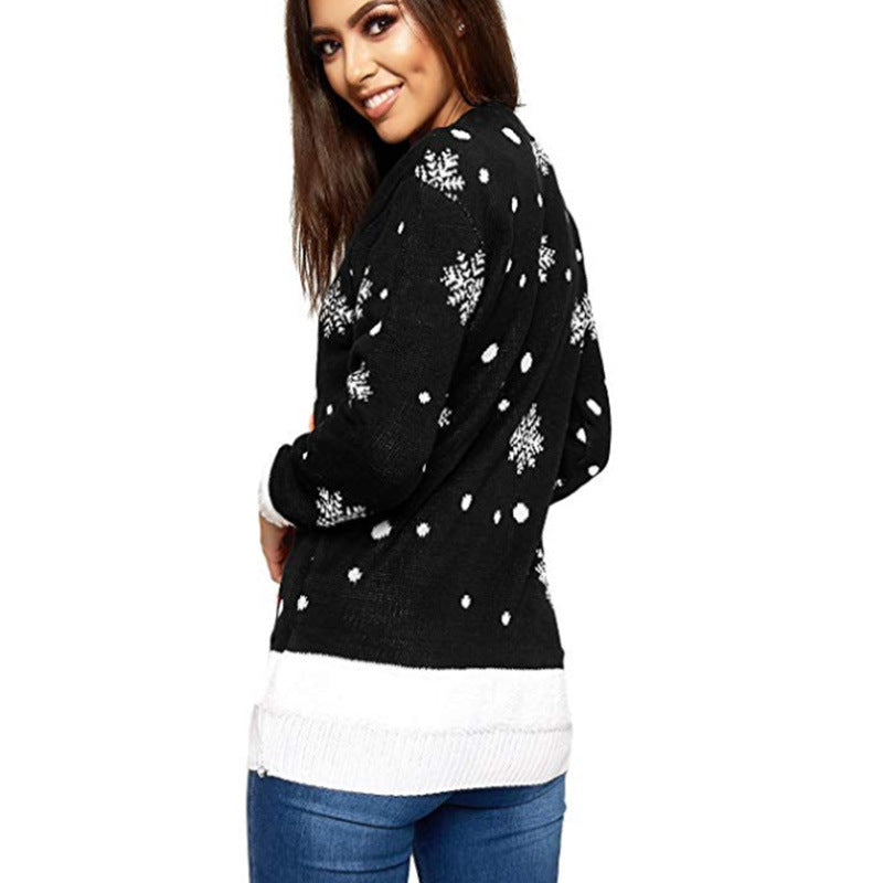 Oversized Christmas Sweater – Letter Graphic and Tree Jacquard Knit Pullover for Women (F00292899)