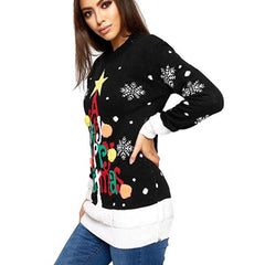 Oversized Christmas Sweater – Letter Graphic and Tree Jacquard Knit Pullover for Women (F00292899)