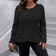 Plus Size Slim Fit T-Shirt – All-Match Office Top for Autumn and Winter (F00289147)