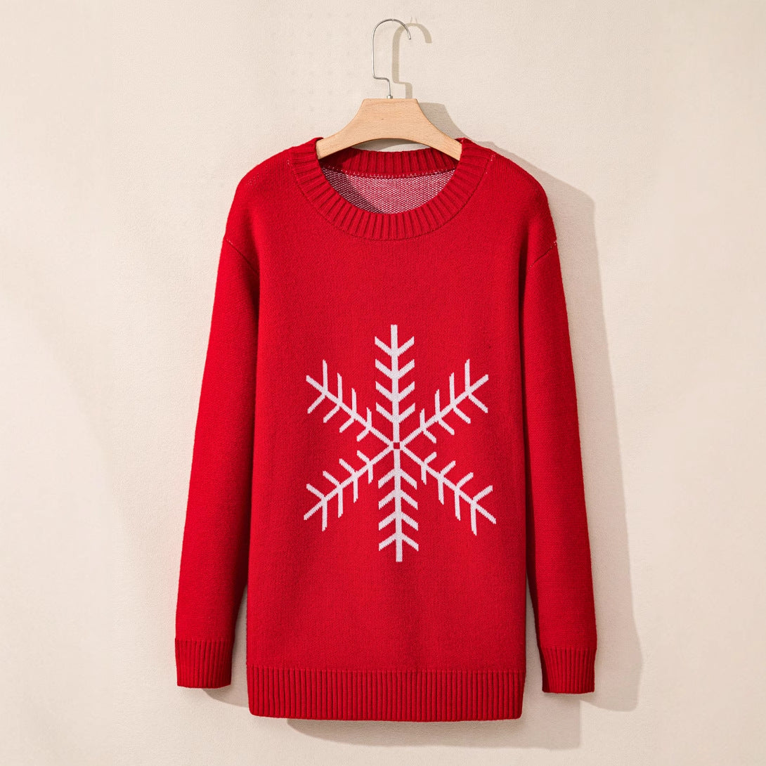 Christmas Pullover Sweater – Women’s Loose Jacquard Round Neck Design for Autumn and Winter (F00293267)