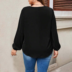 Plus Size V-Neck Slim T-Shirt – Simple Intellectual Style for Autumn and Winter (F00279616)