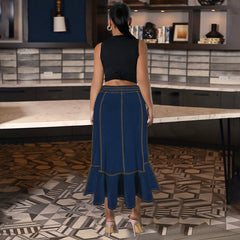 Plus Size Denim Long Skirt – Elastic Waist for Comfort and Style (F00283441)