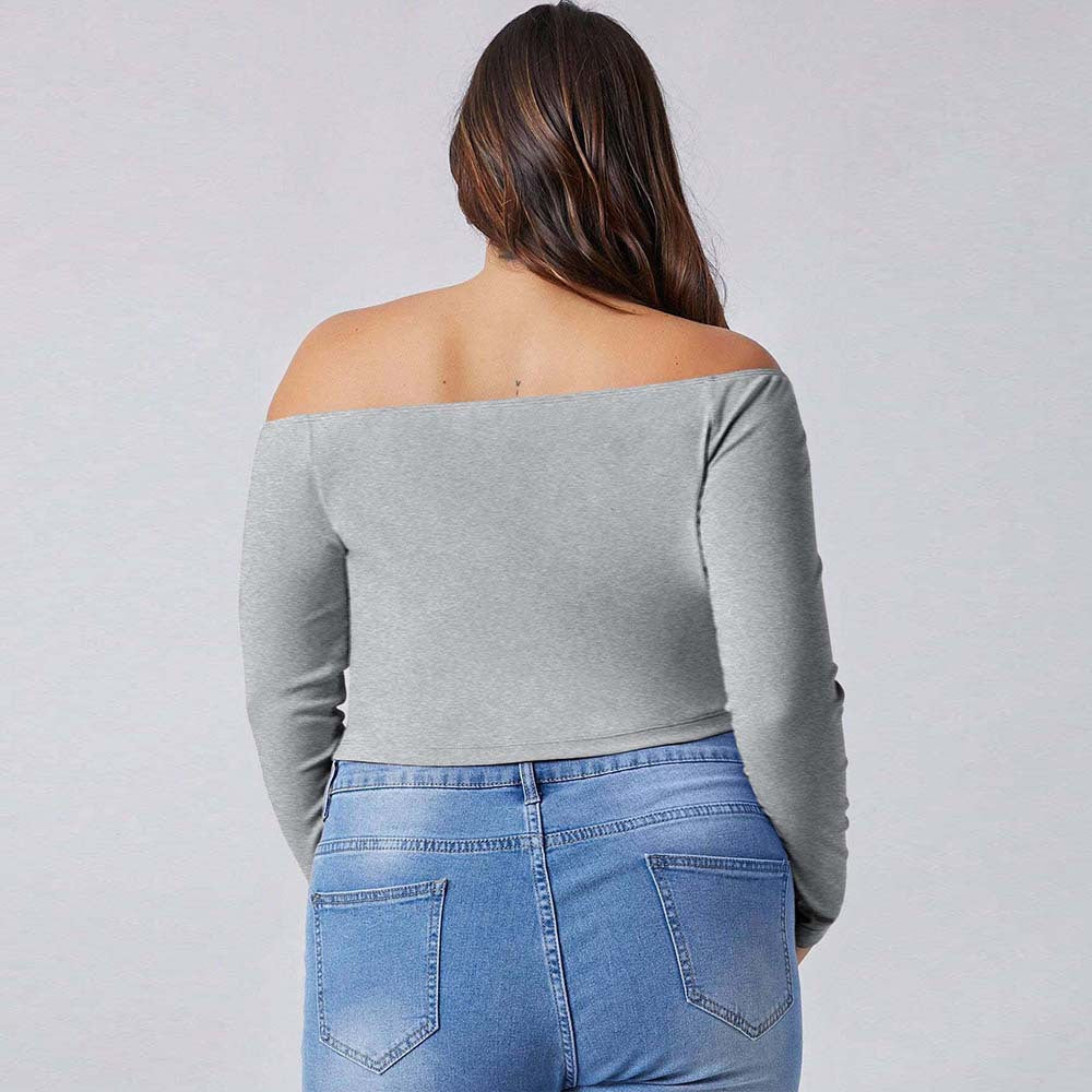 Plus Size Off-Neck Long Sleeve T-Shirt – Slim Fit Underwear Top for Fall and Winter (F00282355)