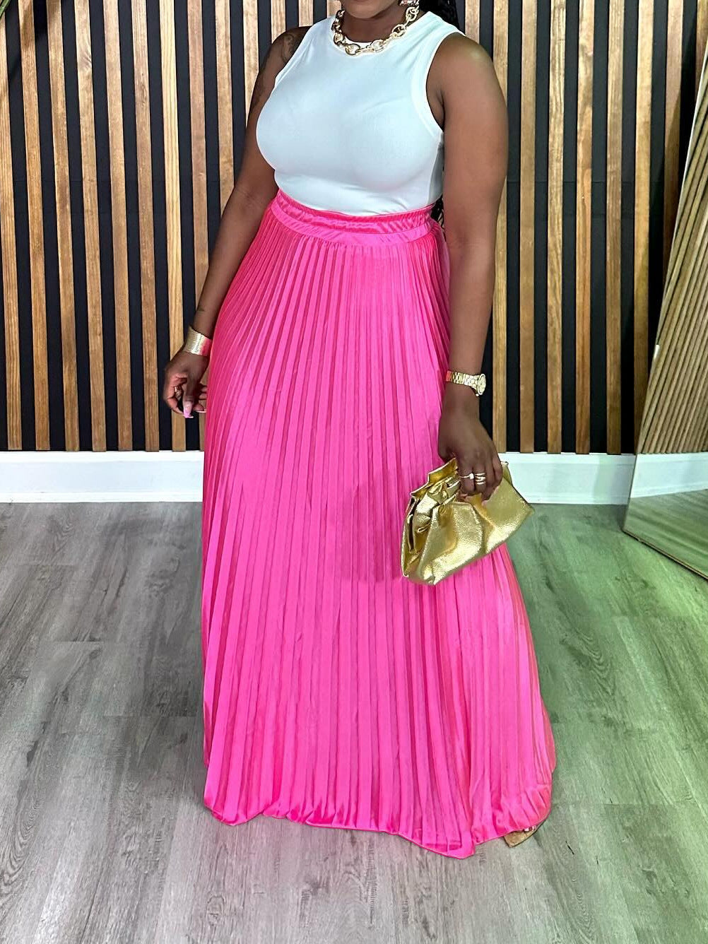 Plus Size Pleated Long Skirt – Loose and Casual Style (F00279203)