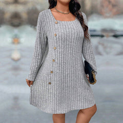 Plus Size Chic Square Collar Lady Like Mid Dress (F00294345)