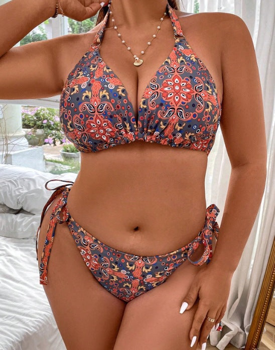 Plus Size Printed Split Swimsuit – Sexy Beach Bikini for Women (F00273043)