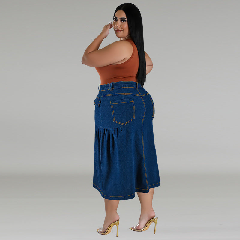 Plus Size Denim Mid-Length Skirt – Classic and Comfortable Style for Women (F00270214)