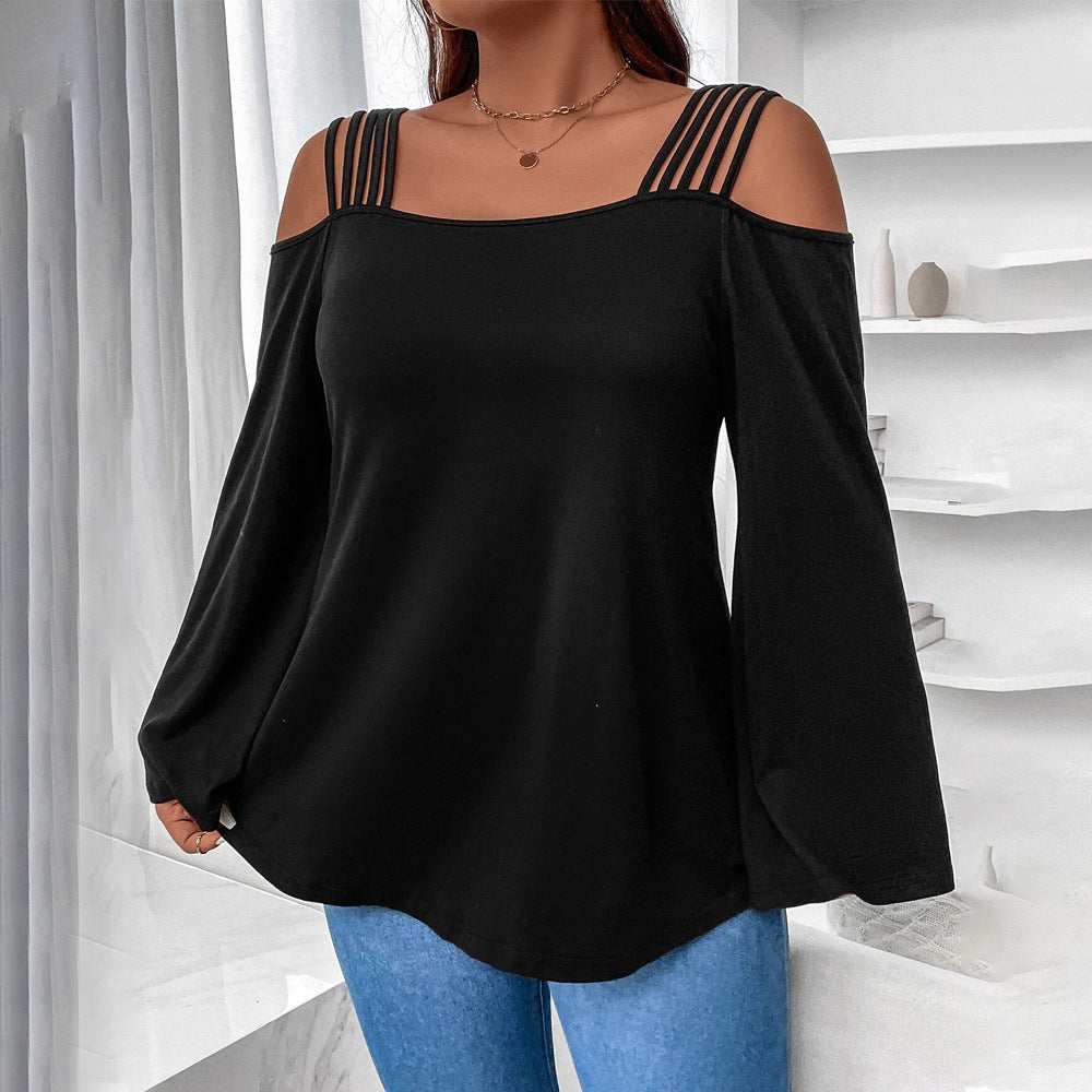 Plus Size Solid Color Cutout Sling Top – Loose Fit and Slimming for Autumn and Winter (F00288445)