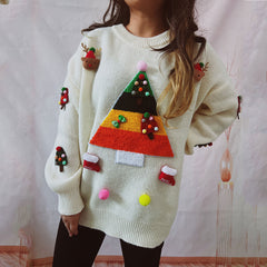 Christmas Pullover Sweater – Round Neck Long Sleeve Design for Women (F00291445)