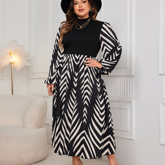 Plus Size High Waist Puff Sleeve Dress – Elegant Slimming Design for Autumn (F00287392)