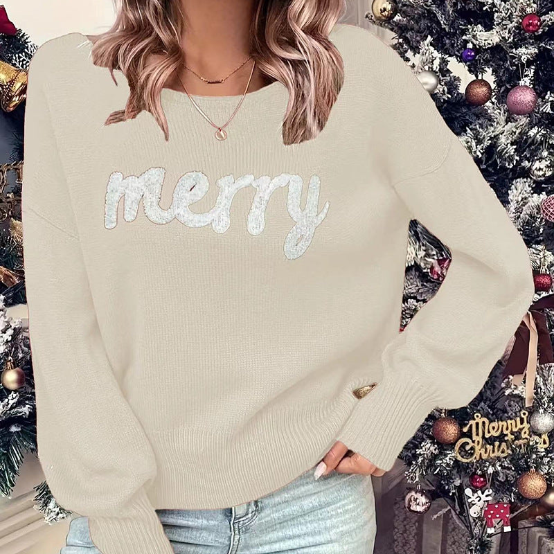 Christmas Knitwear Pullover – Round Neck Long-Sleeve Sweater for Women (F00289200)