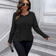 Plus Size Slim Fit T-Shirt – All-Match Office Top for Autumn and Winter (F00289147)