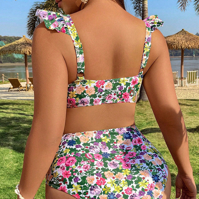 Plus Size Floral Bikini – Sexy Split Swimsuit for Women (F00273042)