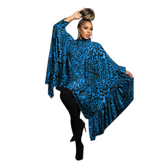 Plus Size Leopard Shawl Long Shirt – Stylish Women’s Top for Autumn and Winter (F00288980)