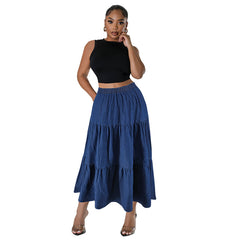 Plus Size Denim Long Skirt – Casual and Comfortable Style for Women (F00271197)