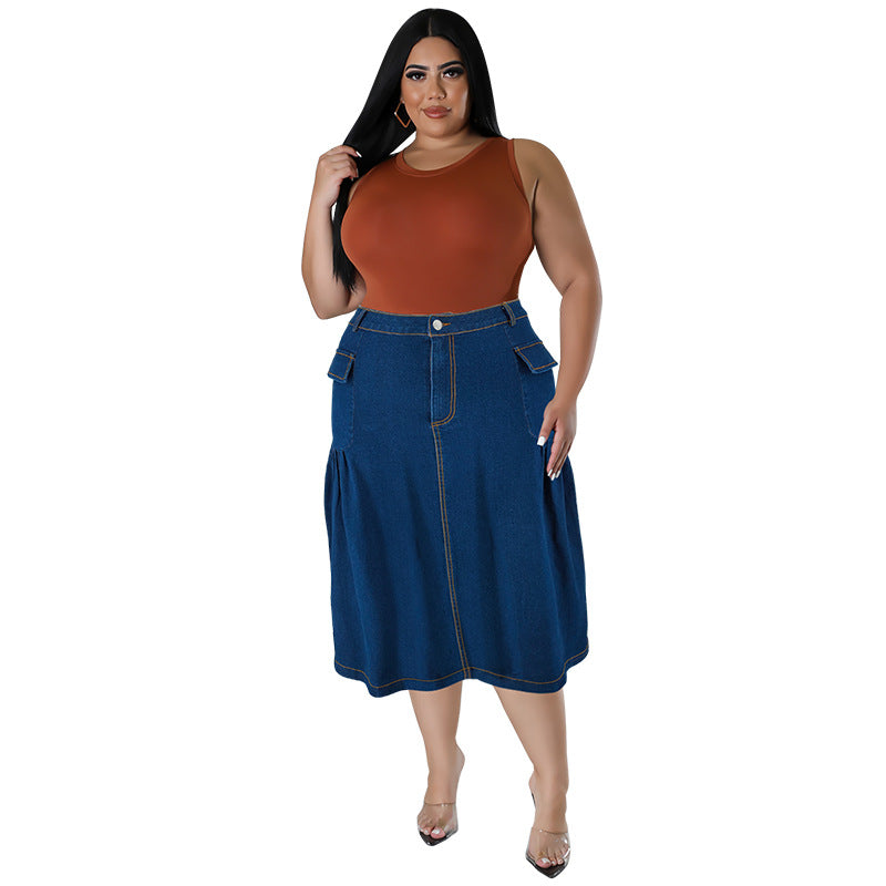 Plus Size Denim Mid-Length Skirt – Classic and Comfortable Style for Women (F00270214)