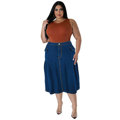 Plus Size Denim Mid-Length Skirt – Classic and Comfortable Style for Women (F00270214)