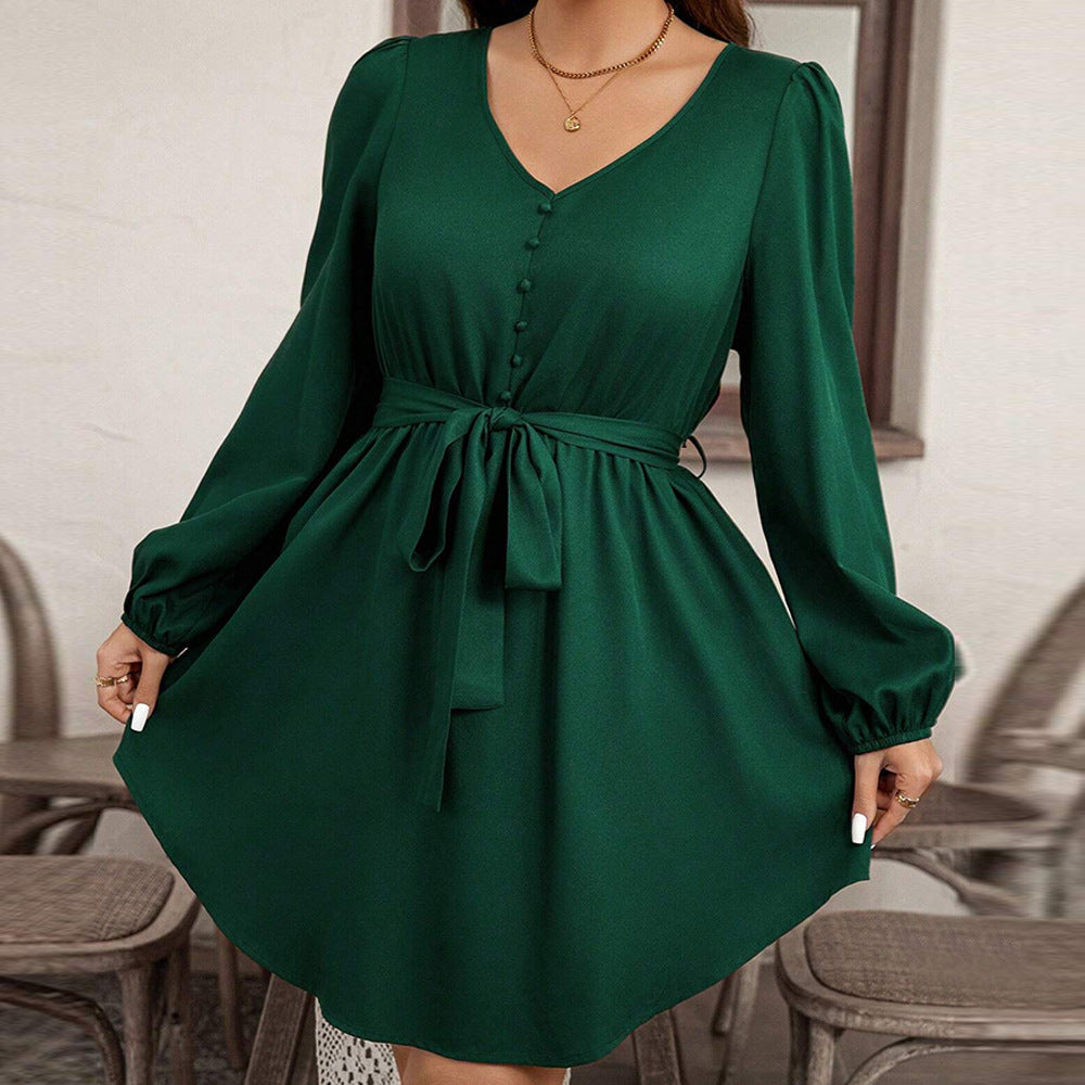 Plus Size High Waist Dress – Elegant Fall and Winter Style for Women (F00290251)