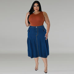 Plus Size Denim Mid-Length Skirt – Classic and Comfortable Style for Women (F00270214)