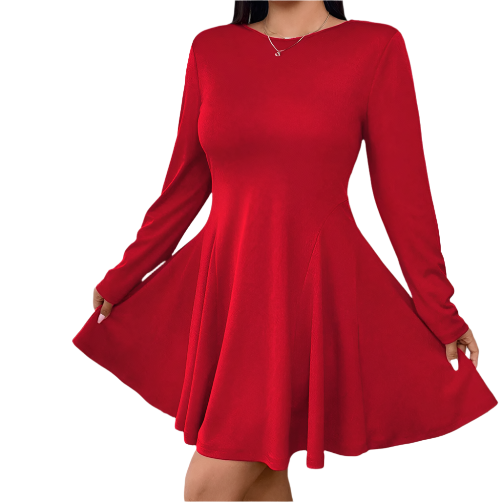 Plus Size Sexy Red Midi Dress – High Waist Slim Fit for Autumn and Winter (F00290250)