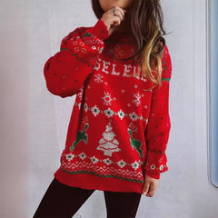 Women’s Christmas Sweater – Cute Loose Fit with Snowflake and Elk Jacquard Design (F00287944)