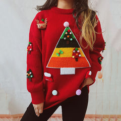 Christmas Pullover Sweater – Round Neck Long Sleeve Design for Women (F00291445)