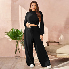 Plus Size Casual Sports Two-Piece Suit – Comfortable Slimming Design for Autumn and Winter (F00282360)