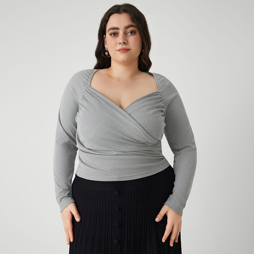 Plus Size Elegant High-Sense T-Shirt – Intellectual Style for Autumn and Winter (F00285191)