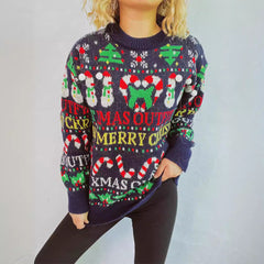 Loose Fit Christmas Sweater – Year-Themed Jacquard Knitted Pullover with Round Neck (F00287949)