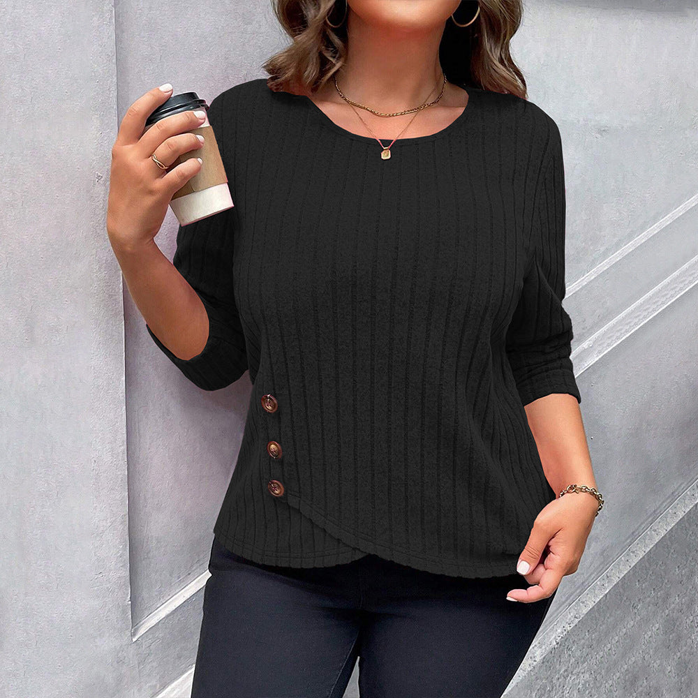 Plus Size Slim Fit T-Shirt – All-Match Office Top for Autumn and Winter (F00289147)