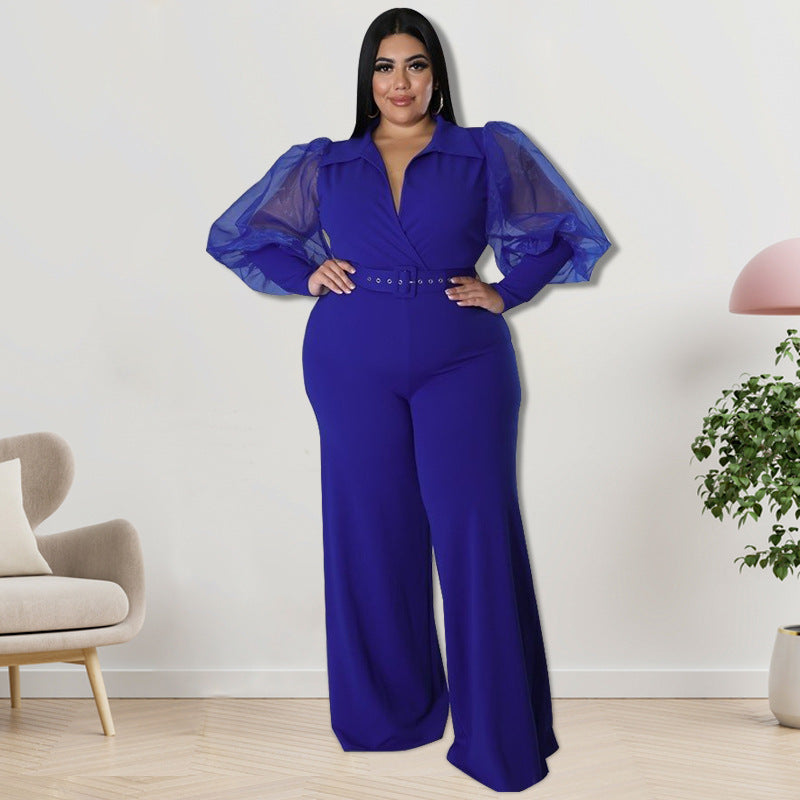 Plus Size Spring Collar Jumpsuit – Stylish and Comfortable Design for Women (F00247477)