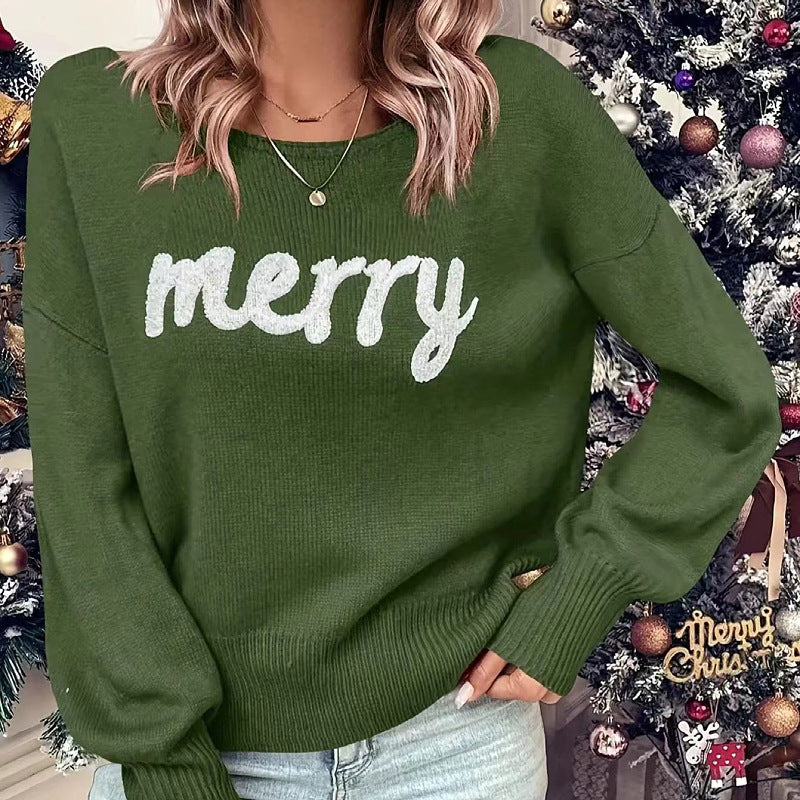 Christmas Knitwear Pullover – Round Neck Long-Sleeve Sweater for Women (F00289200)