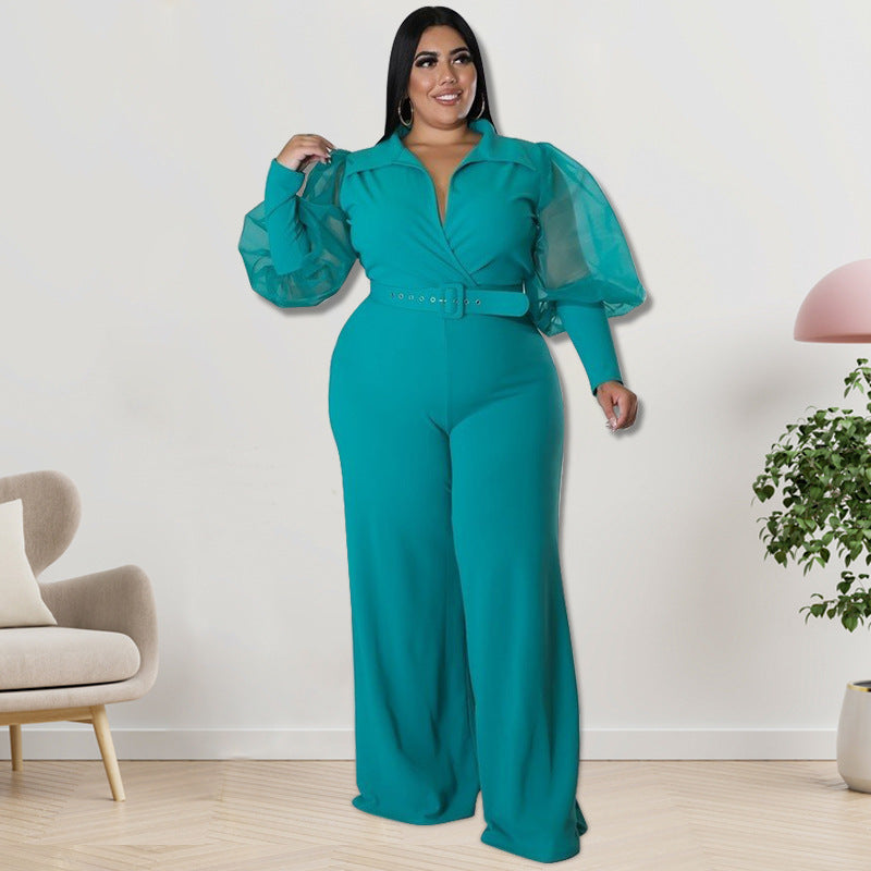 Plus Size Spring Collar Jumpsuit – Stylish and Comfortable Design for Women (F00247477)