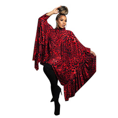 Plus Size Leopard Shawl Long Shirt – Stylish Women’s Top for Autumn and Winter (F00288980)