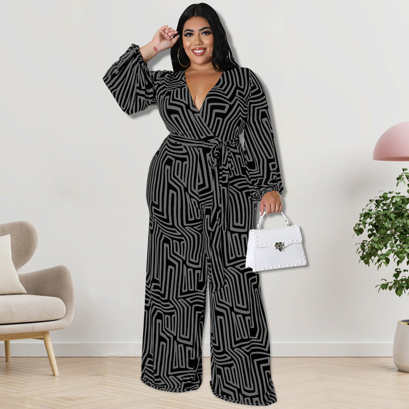 Plus Size Long Sleeve One-Piece Straight Leg Pants – Stylish and Comfortable (F00248470)