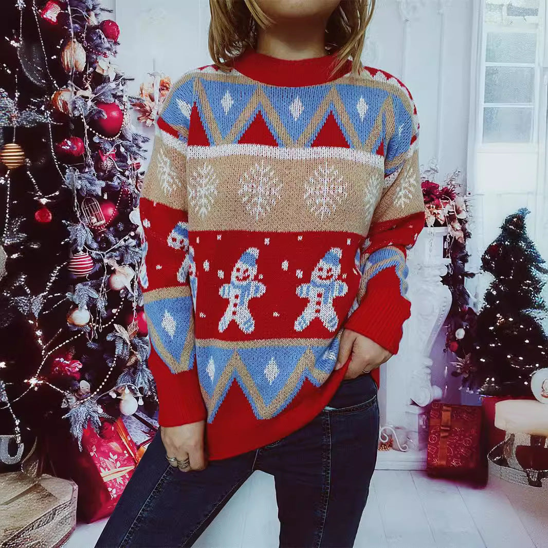 Casual Christmas Sweater – Year-Themed Round Neck Long Sleeve Pullover (F00287961)