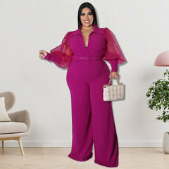 Plus Size Spring Collar Jumpsuit – Stylish and Comfortable Design for Women (F00247477)