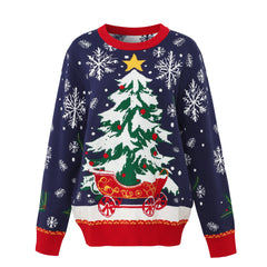 Casual Christmas Sweater – Snowflake and Tree Jacquard Design for Women (F00292647)