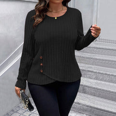 Plus Size Slim Fit T-Shirt – All-Match Office Top for Autumn and Winter (F00289147)