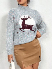 Christmas Sweater – Half Turtleneck Elk Jacquard Pullover with Long Sleeves (F00292619)