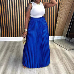 Plus Size Pleated Long Skirt – Loose and Casual Style (F00279203)